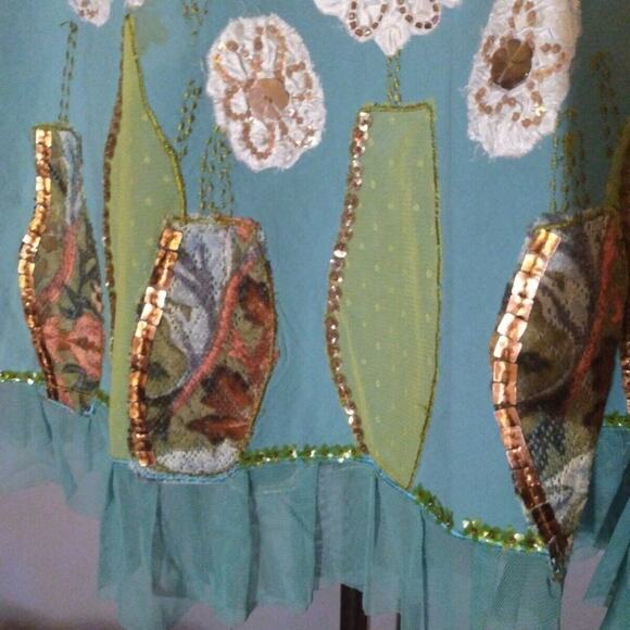 Basil & Maude Aqua Colored A-line Skirt Flowers sz 6 - Picture 7 of 8